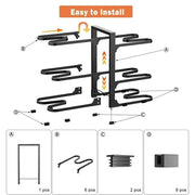 Wall-mounted bike rack assembly diagram with labeled parts and text 'Easy to Install'.