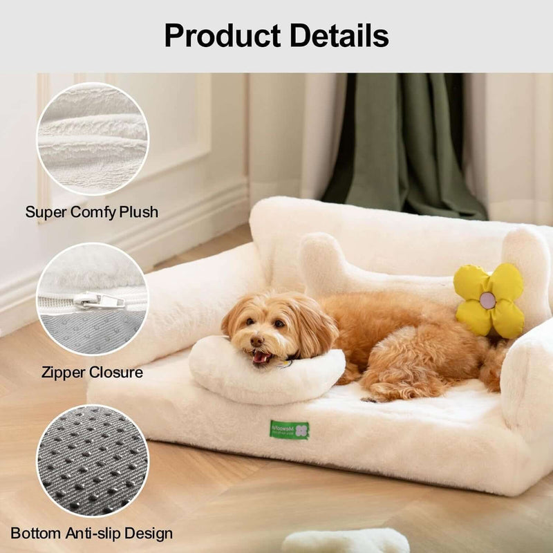 MEWOOFUN Orthopedic Dog Bed - Cozy Egg Foam Sofa for Small/Medium Dogs, Removable Washable Cover, Non-Slip Base, Large, Beige