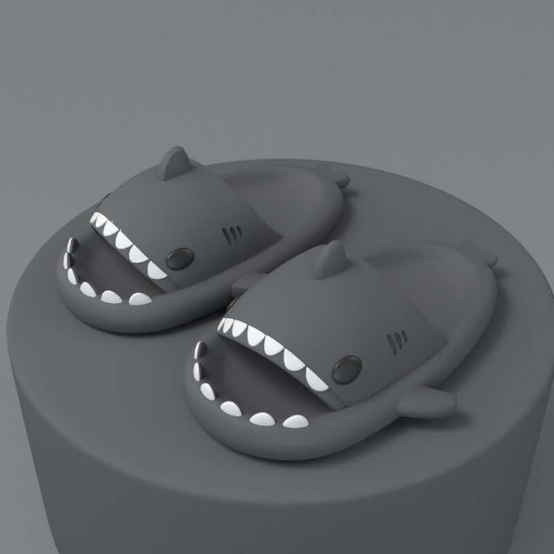 Sharky slippers in cartoon shark design, soft and comfortable for indoor and outdoor wear, perfect for adults.