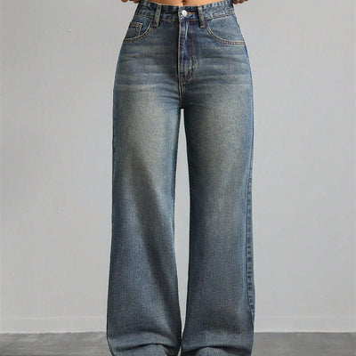 Blue jeans on a gray background