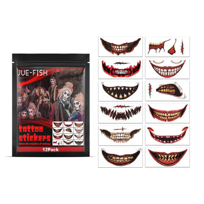 Halloween Horror Party Mouth Tattoo Stickers - Transform Your Look with Bold Makeup Decorations for Spooky Celebrations