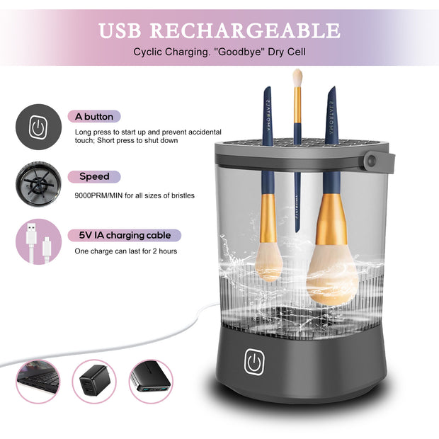 Electric Makeup Brush Cleaner - 9000 RPM Device for Effortless, Hygienic Brush Care