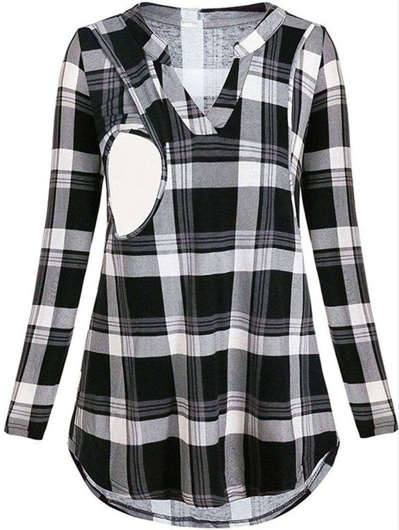 Black and white plaid shirt with cut-out design on a white background