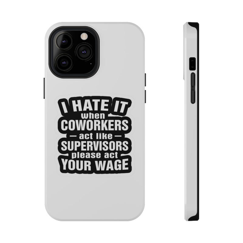 Phone case with humorous text design on a white background