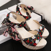 Floral Bow knot Wedge Sandals 