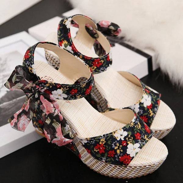 Floral Bow knot Wedge Sandals - Elevate Your Style with Confident Comfort