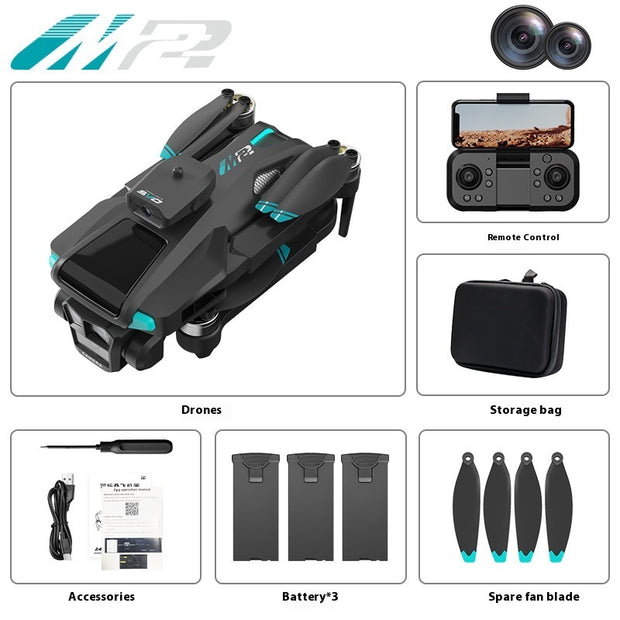 DJI Mavic Pro drone with accessories including remote control, storage bag, batteries, and spare fan blade on a white background.