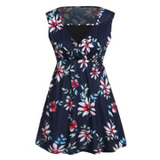 Floral dress with a navy background on a white background