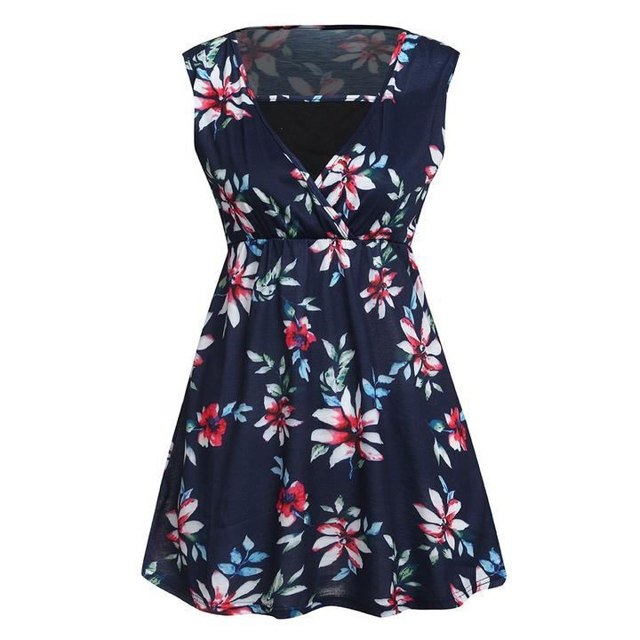 Floral dress with a navy background on a white background