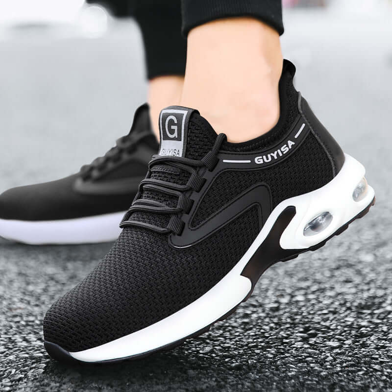 Black Lightweight Safety Sneakers for Men – Breathable Comfort for Work, Gym & Travel – Perfect for Casual, Tennis & Running