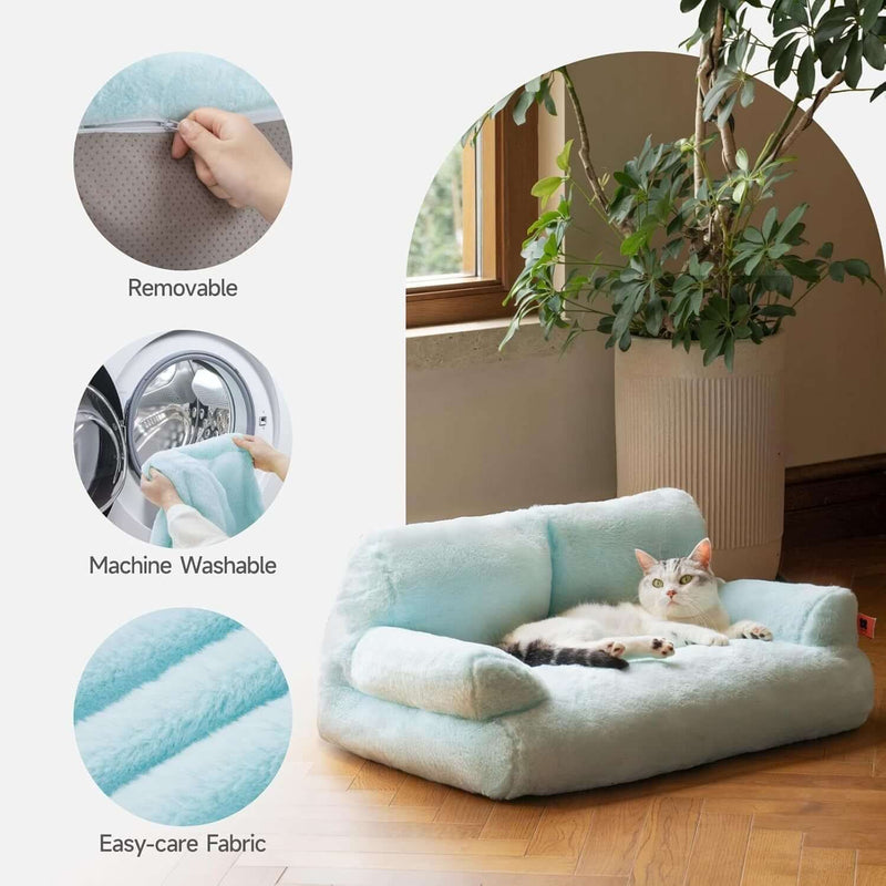 MEWOOFUN Cozy Blue Cat Bed - Washable Pet Couch for Indoor Cats & Small Dogs with Non-Slip Base, 26x19x13"