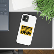 Mood Swing Warning Slim Case for phone with vibrant yellow label, perfect for adding fun personality and protection.