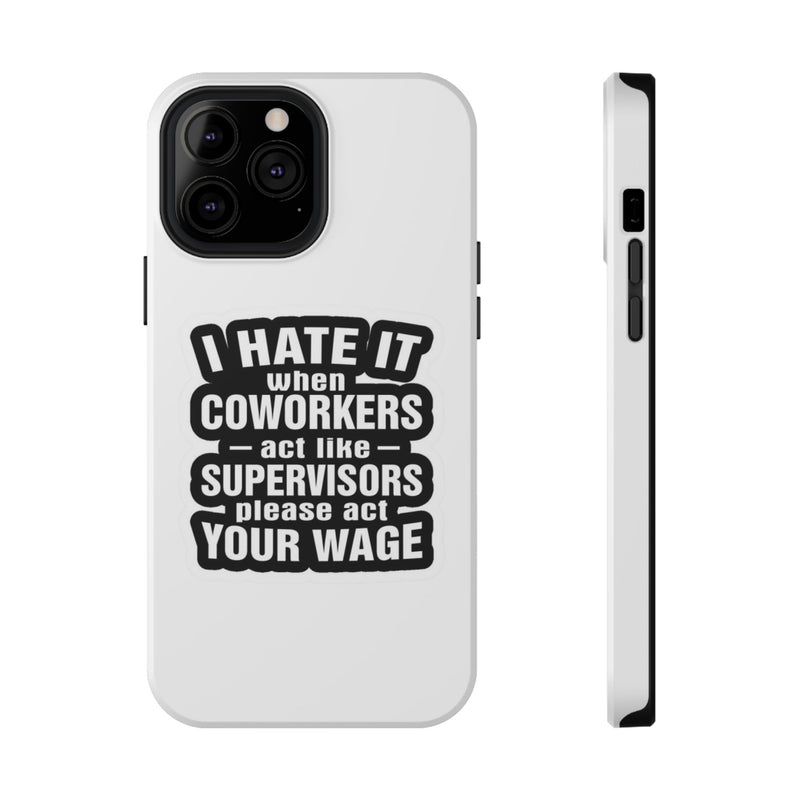 Phone case with humorous text design on a white background