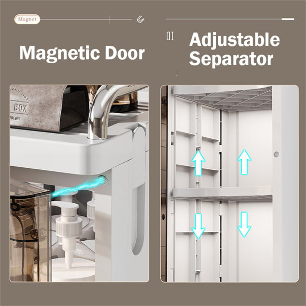 Magnetic door and adjustable separator with text labels on a gray background