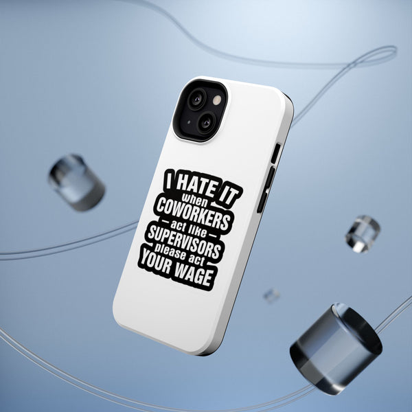 Phone case with humorous text design on a clear background