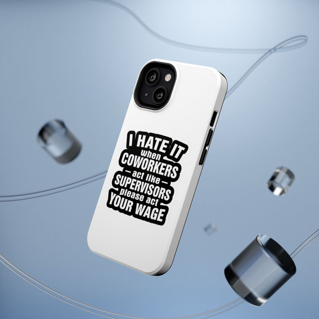 Phone case with humorous text design on a clear background
