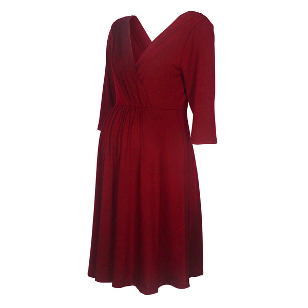 Red dress with a V-neck and three-quarter sleeves on a white background