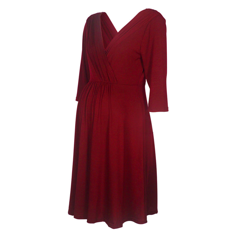 Red dress with a V-neck and three-quarter sleeves on a white background
