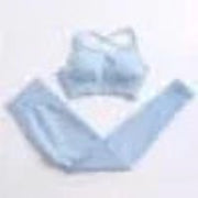 Light blue bra and leggings set on a white background