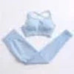 Light blue bra and leggings set on a white background