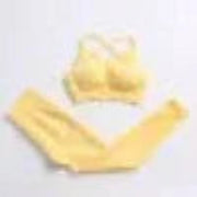 yellow women's yoga 2 pc set on a white background