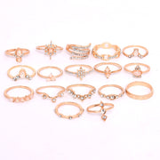 Set of rose gold rings on a white background