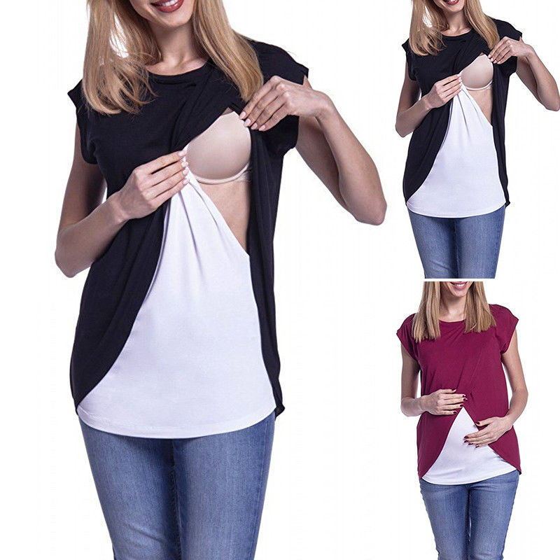 Woman wearing a black and white top with a unique design, shown from different angles.