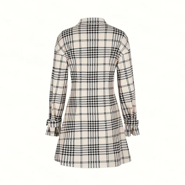 Women's Plaid Shirt Dress with Long Sleeves for Casual or Office Wear