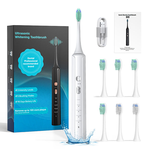 Aquasonic Ultra Whitening Toothbrush - 8 Replacement Heads and 4 Modes