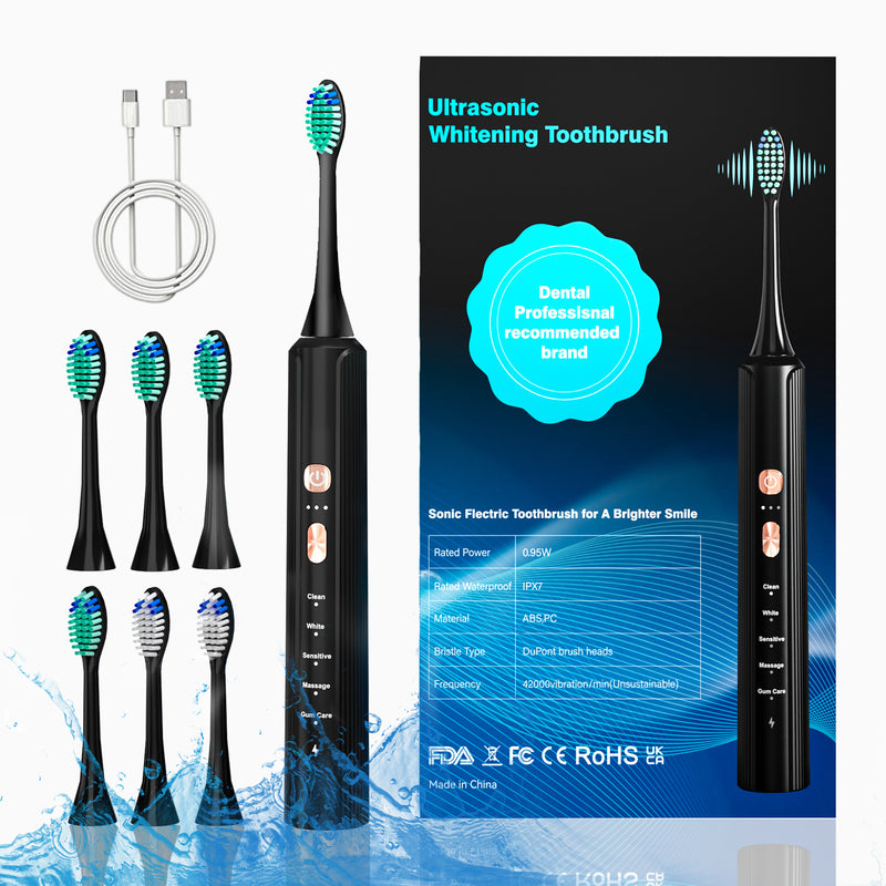 Aquasonic Ultra Whitening Toothbrush - 8 Replacement Heads and 4 Modes