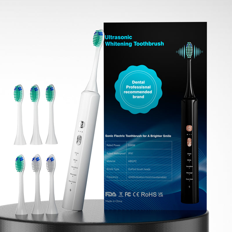 Aquasonic Ultra Whitening Toothbrush - 8 Replacement Heads and 4 Modes