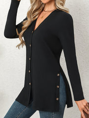 Mid-Length Knitted Cardigan with Multi-Buckle Design