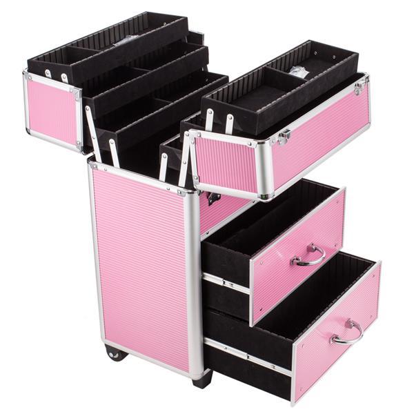 Pink and black storage cart with multiple compartments on a white background