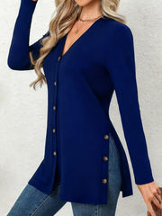 Mid-Length Knitted Cardigan with Multi-Buckle Design