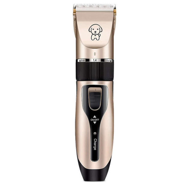 Dog hair clipper with ceramic blade, rechargeable design, and powerful motor for professional grooming.