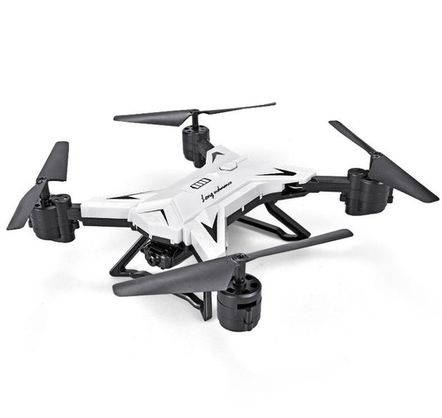 White drone with black propellers on a white background