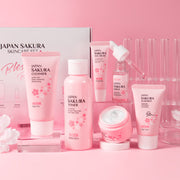 Japan Sakura skincare product set on a pink background
