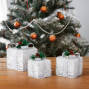 Set of 3 White Christmas Gift Boxes with Elegant Lighting for Holiday Decor