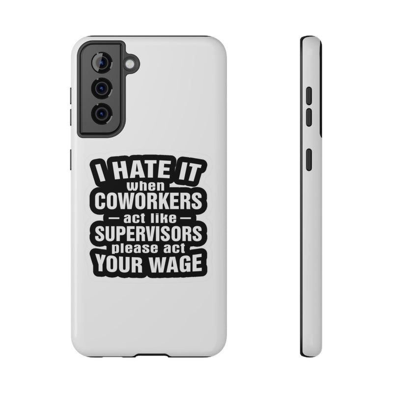 Phone case with humorous text design on a white background