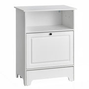 White storage cabinet with a drawer on a white background