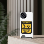 Vibrant Warning Phone Case with Card Holder featuring playful warning sign design for smartphone protection.