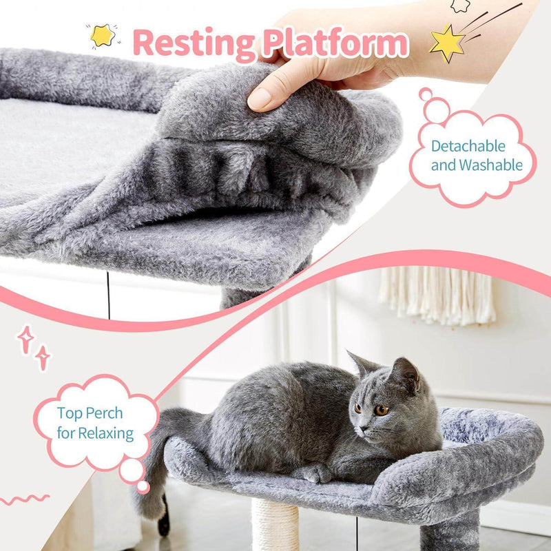 Ultimate 4-in-1 Cat Tree: Cozy Bed, Self-Grooming Brush & Sisal Post for Happy Indoor Kittens!