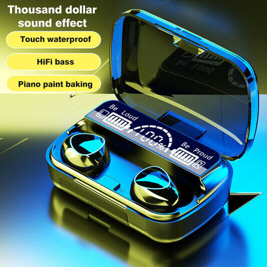 TWS 5.1 waterproof Bluetooth earphones showcasing ergonomic design and premium features, including HiFi bass and touch waterproof technology.