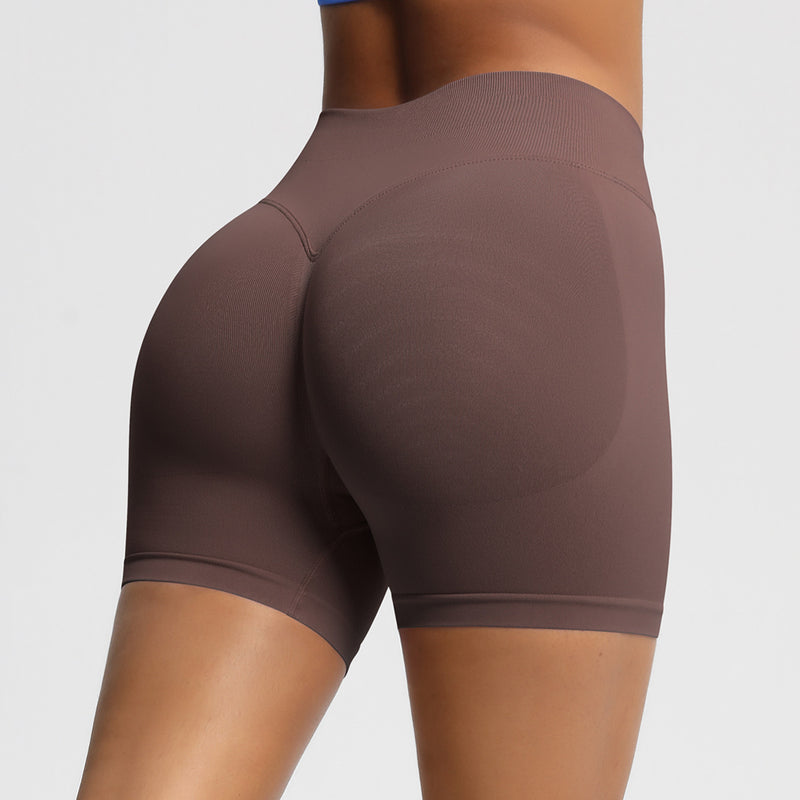 Seamless Three-section Waist Fitness Shorts Women's High Top Sports Yoga Shorts,Sizes: XS-XXL