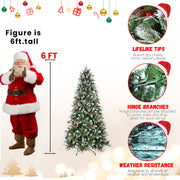 Christmas tree and Santa Claus figure with product features highlighted on a festive background.
