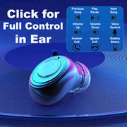 TWS 5.1 Waterproof Bluetooth earphone with touch controls for music and calls on a blue background.