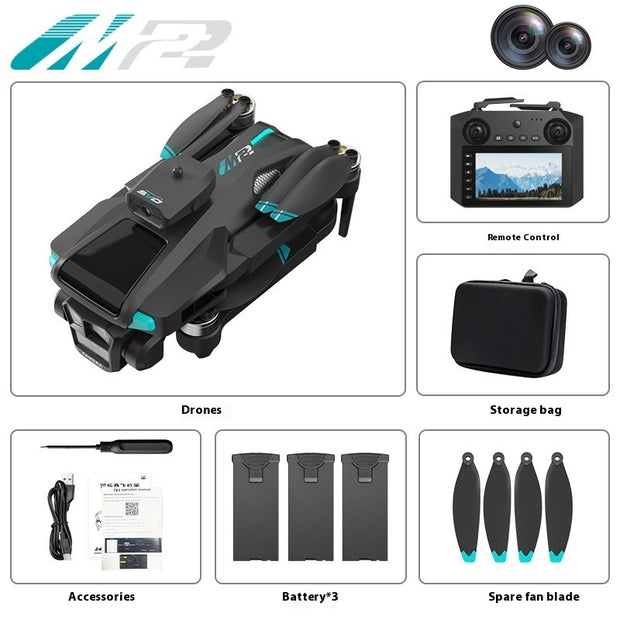 DJI Mavic Pro drone set with remote control, storage bag, accessories, batteries, and spare fan blade on a white background.
