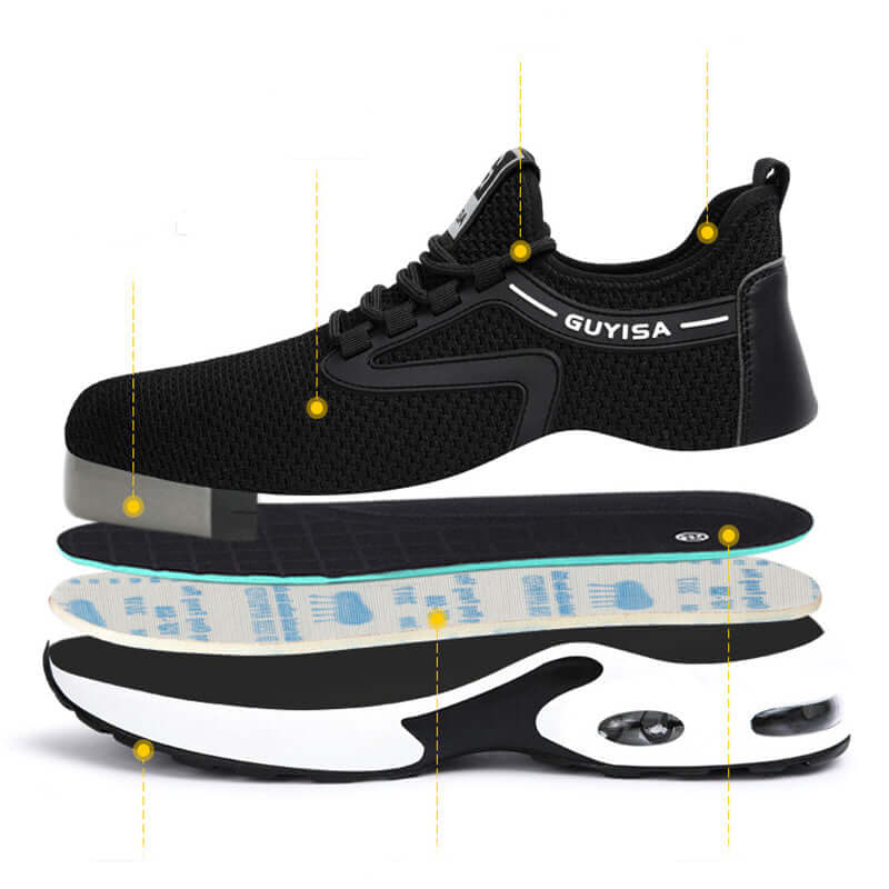 Black Lightweight Safety Sneakers for Men – Breathable Comfort for Work, Gym & Travel – Perfect for Casual, Tennis & Running