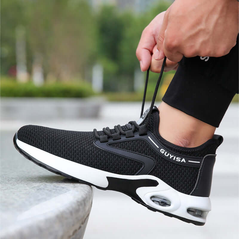 Black Lightweight Safety Sneakers for Men – Breathable Comfort for Work, Gym & Travel – Perfect for Casual, Tennis & Running