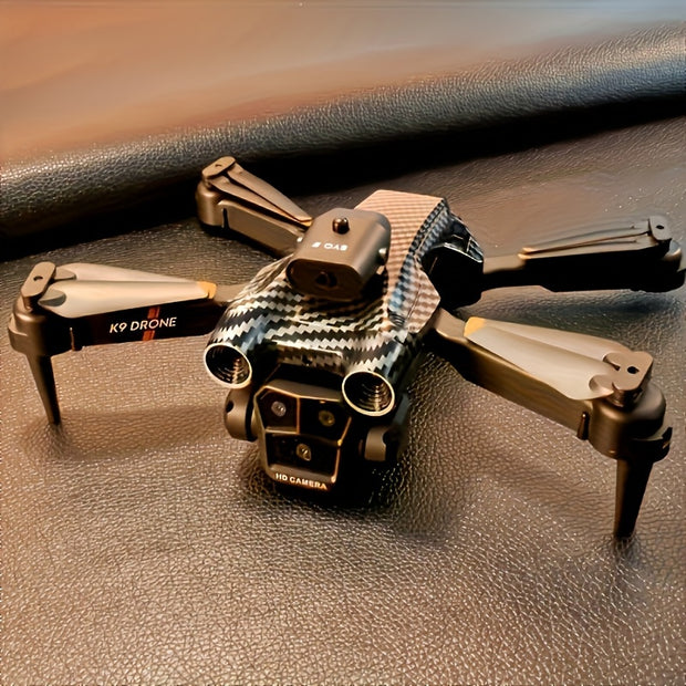 Drone with a checkered pattern on a brown surface
